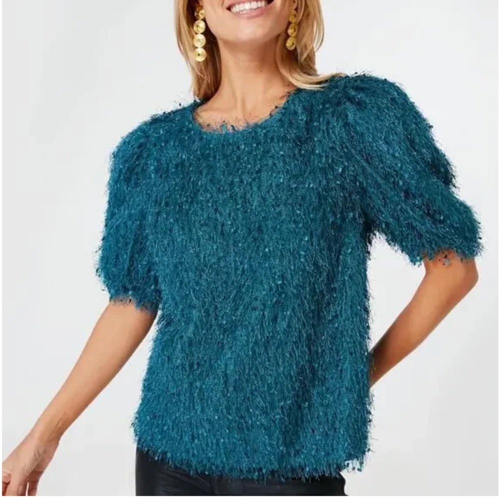 Tuckernuck Hyacinth House Eyelash Textured Hope Blouse Teal Blue